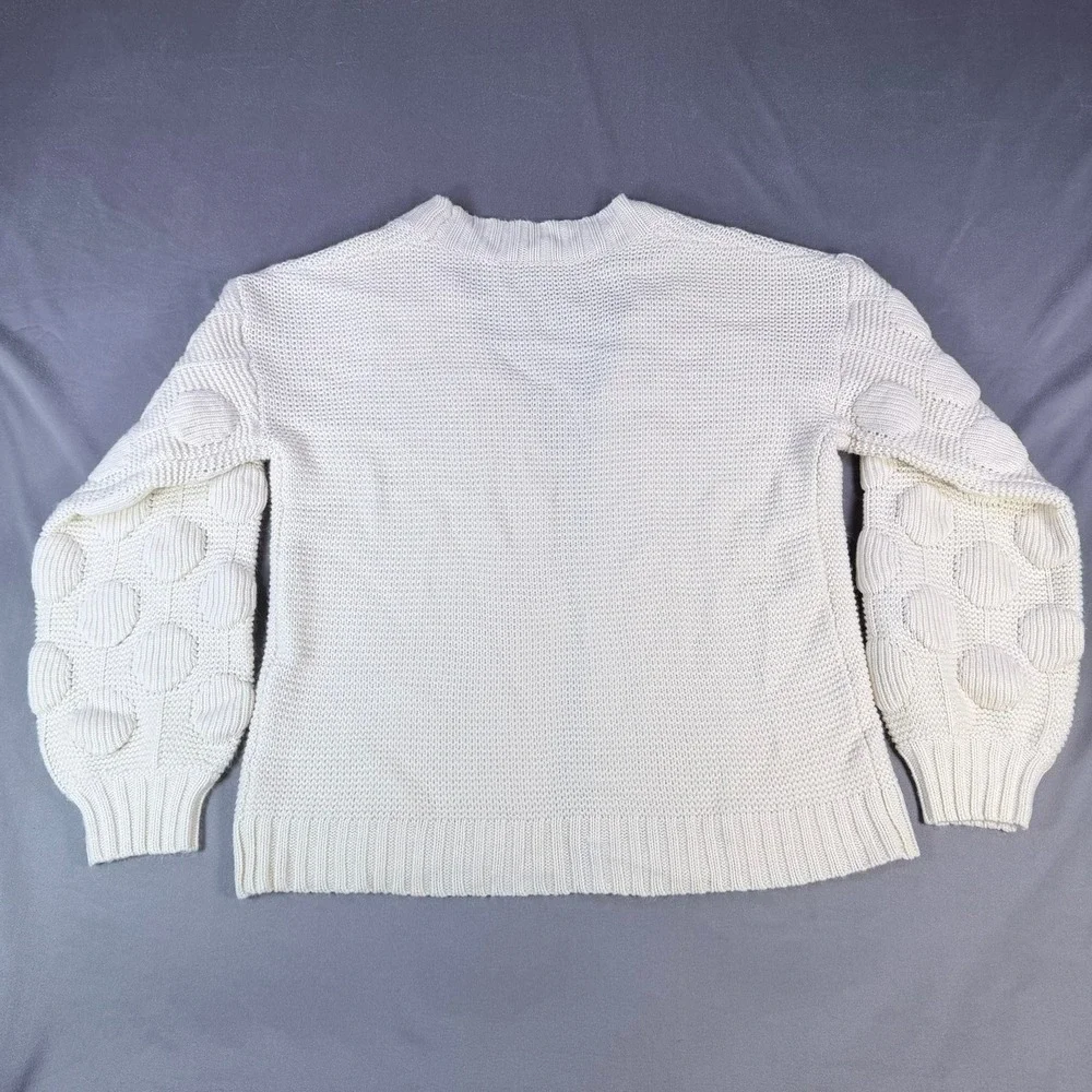 Open Front Cardigan Womens Small Beige Bubble Sleeve Chunky Knit‎ Sweater Casual